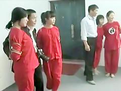 Group Chinese bondage in the gym